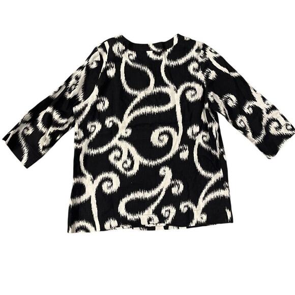 Hot Cotton Ethnic Swirl Print 100% Linen Boxy Top Size Medium Tunic Popover - Picture 2 of 7